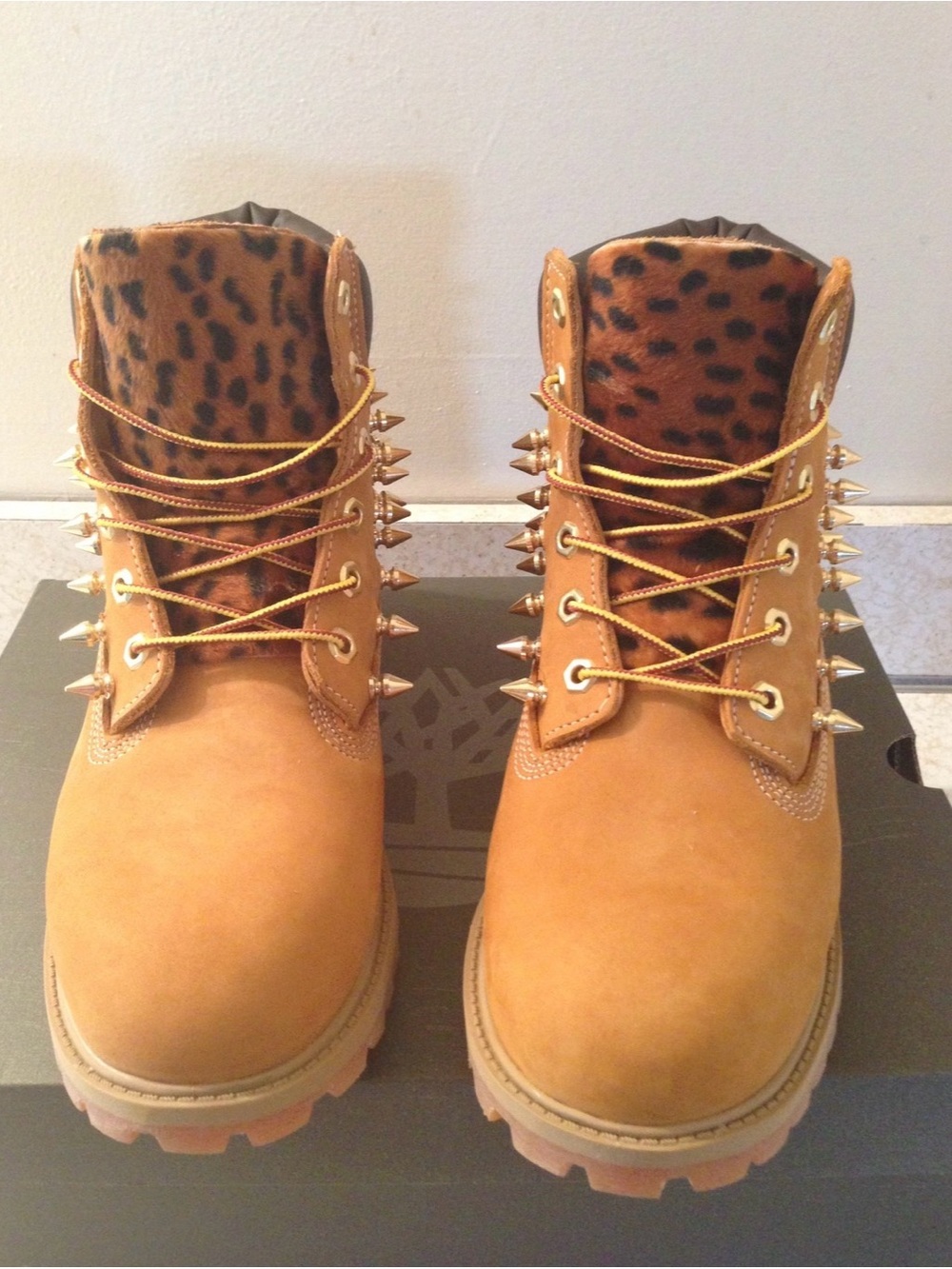 Leopard spiked timberlands